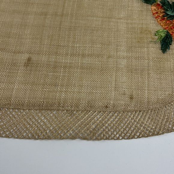 Wicker Straw Placemats Embroidered Carrots Vtg Boho Raffia 19”x13” Oval Set/6 - Picture 6 of 14